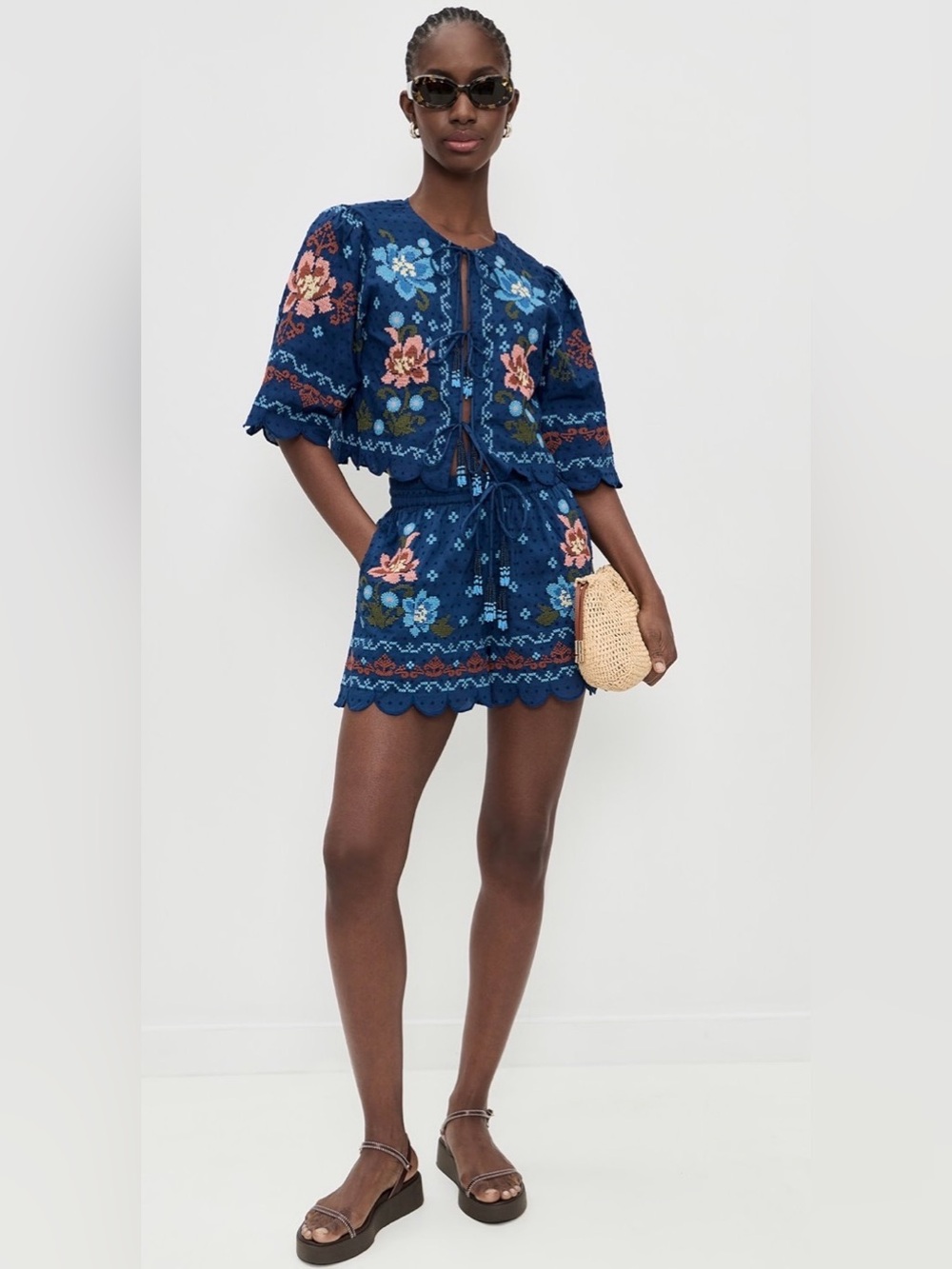 FARM RIO Stitched Garden Shorts Embroidered Coverup